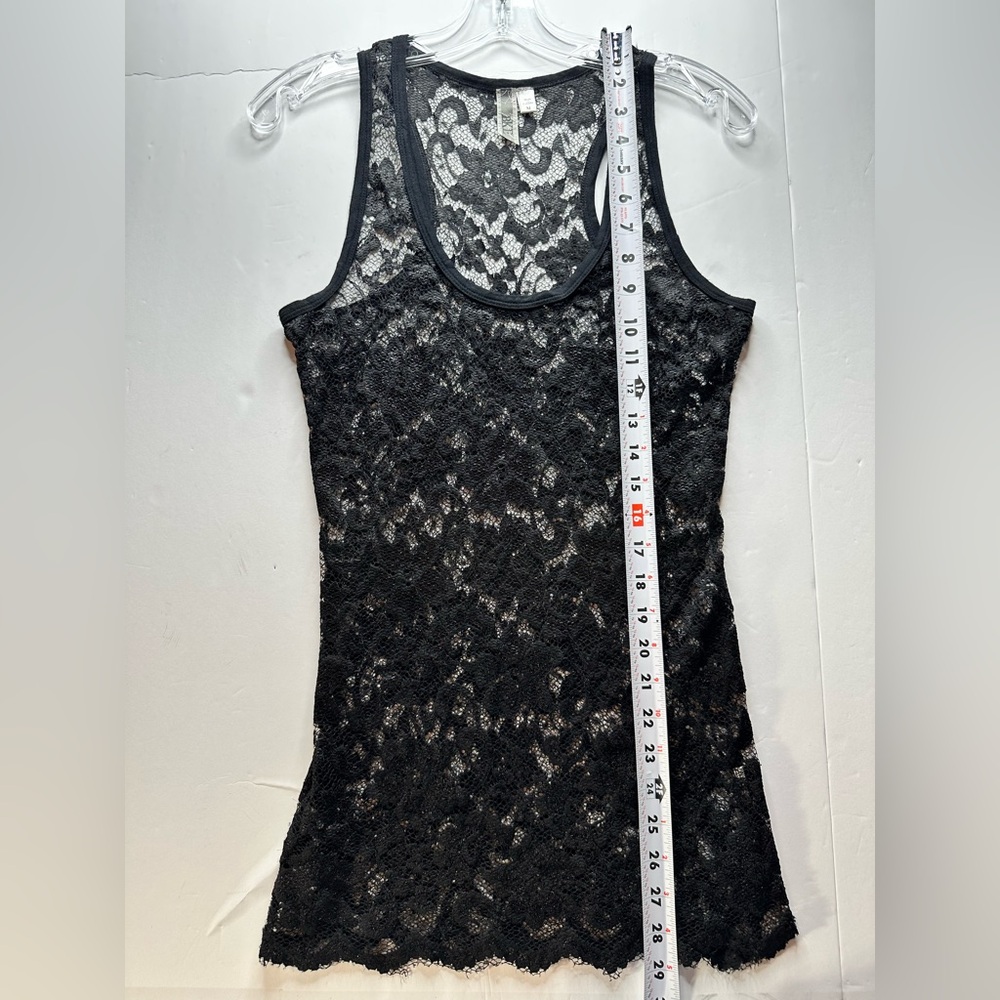 BKE Black Lace Overlay Tank Top M Floral Sheer Lace Sleeveless Made in Canada - Picture 11 of 12